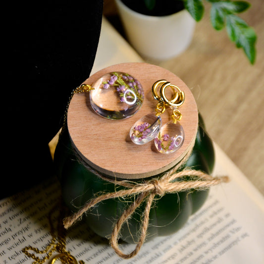 Komplet biżuterii z wrzosami - kolor złoty